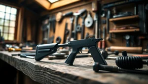 Showcasing the Graves Alamo 15 trigger in a workshop setting, emphasizing design and precision.