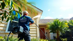 Soft wash service rejuvenating a Kissimmee home exterior, showcasing eco-friendly pressure washing.
