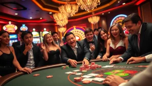 Không gian casino đầy hứng khởi với hành động poker và các yếu tố liên kết truy cập W88.