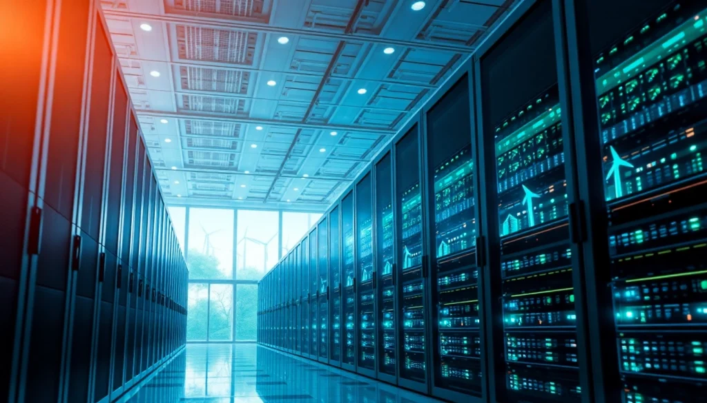 High-tech data center for bitcoin cloud mining powered by renewable energy sources.