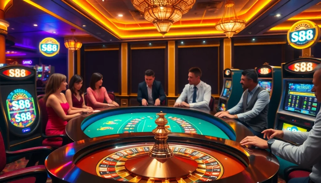 Engaged players betting at the luxurious S8 casino, exuding excitement and anticipation.