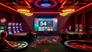 The 54BET App enriching the experience at a luxurious casino setting filled with gaming excitement.