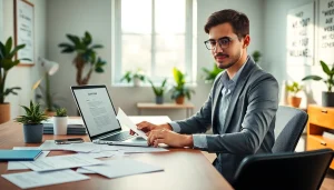 Engaging Cover Letter Generation process of a professional writing at a desk with a laptop.