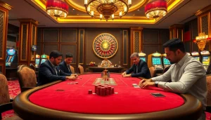 Players engaging in high-stakes poker at RR88 casino table, with chips and cards in view.