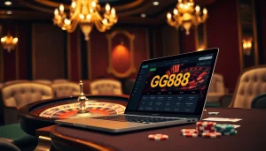Experience the excitement of GG88 with a sleek online betting interface in a luxurious casino setting.