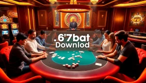 Players engage in a thrilling game at a luxurious casino with a focus on 67bet Download.