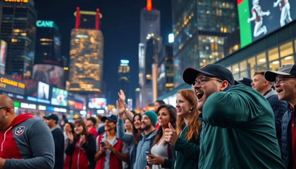 Engaging atmosphere showcasing sports betting sites Canada with fans celebrating in a lively Canadian setting.