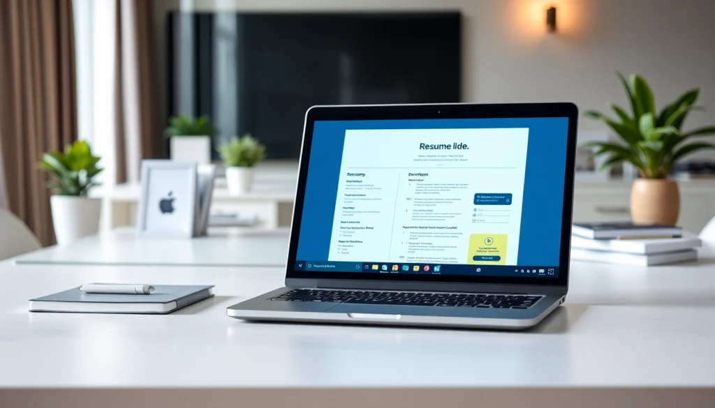 Craft an impressive Resume Builder featuring a sleek design and vibrant template on your laptop.
