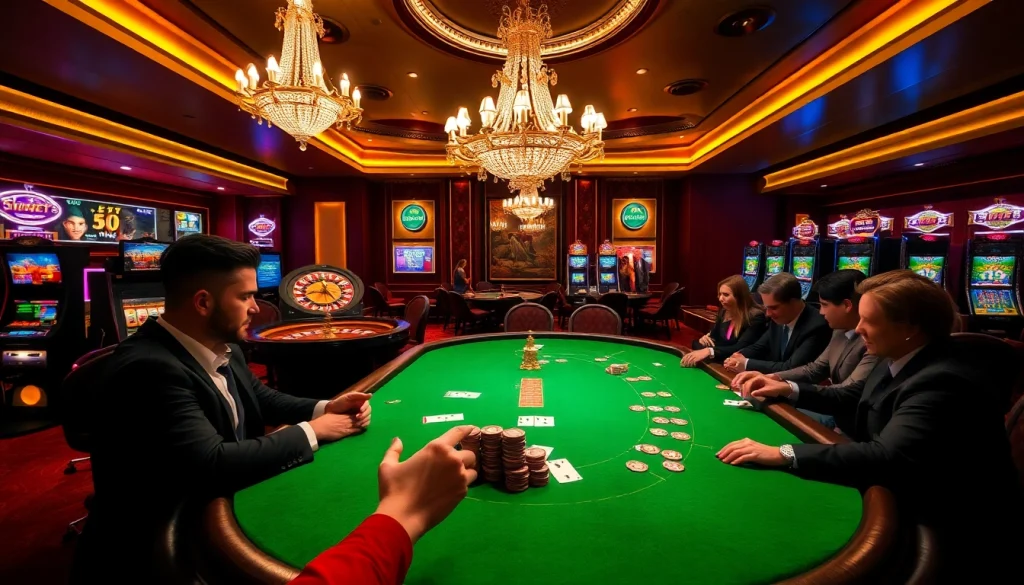 Experience thrilling gambling action at thabet.com with vibrant slot machines and poker tables.