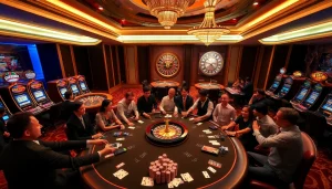 Players strategize their bets at a poker table in a luxury casino environment, highlighting 88t excitement.