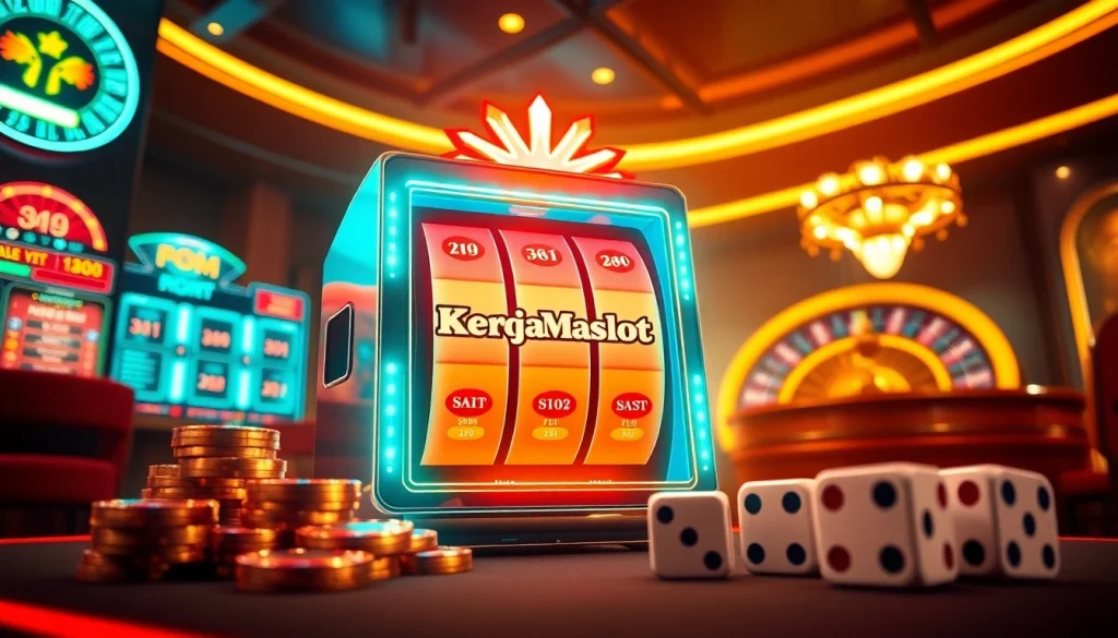 Kicking off an exciting session at Kerajaanslot with vibrant slot machines and colorful poker chips.