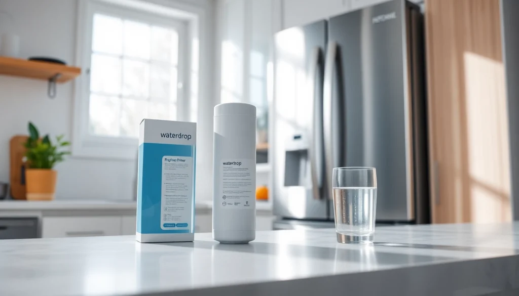 Waterdrop DA29-00020B Refrigerator Water Filter showcased in a modern kitchen