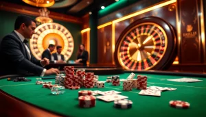 Engaging poker players at a casino table showcase Daftar Modal138 excitement and strategy.