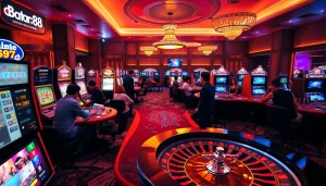 Enjoying the Batara88 casino experience with vibrant slot machines and thrilling gaming action.