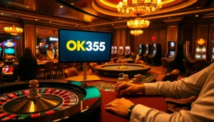 Engaged players at the OK365 online casino, highlighting excitement in a luxurious gambling environment.