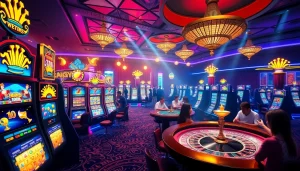 Para pemain menikmati permainan seru pada mesin slot Olympus 1000 di kasino yang semarak.