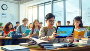 スタディサプリ TOEIC 使い方を示す効果的な学習シーン。TOEIC対策に取り組む学生たち。