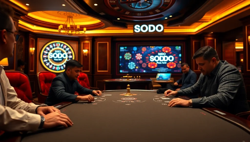SODO Casino's intense high-stakes poker game featuring focused players and luxury decor.