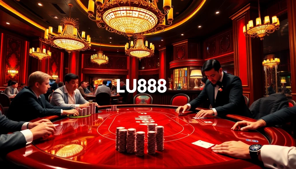 Experience the excitement of U888 with high-stakes poker gameplay amidst a luxurious casino atmosphere.