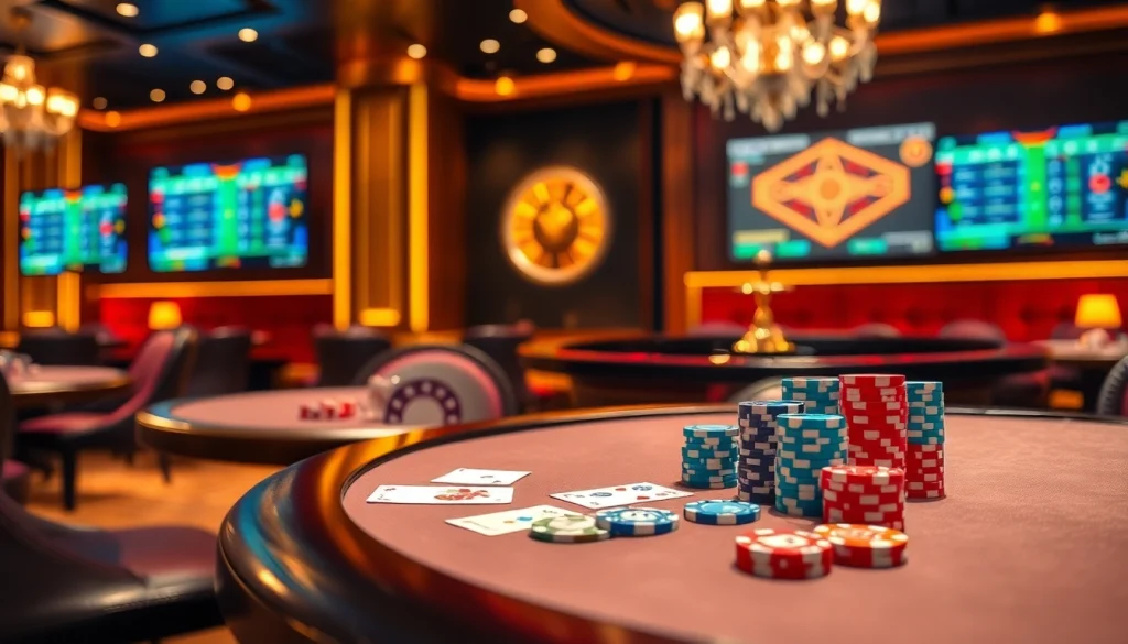 Experience the thrill of betting at Nhà cái S8 with vibrant casino visuals of cards, chips, and roulette.