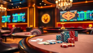 Experience the thrill of betting at Nhà cái S8 with vibrant casino visuals of cards, chips, and roulette.