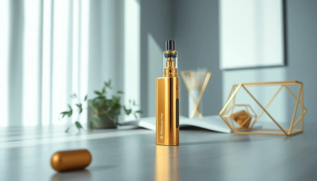 PECAH837 disposable vape showcased in a luxurious, ambient setting with gold tones.
