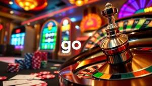 Winning at go 99 casino with roulette, poker chips, and flashing slot machines.