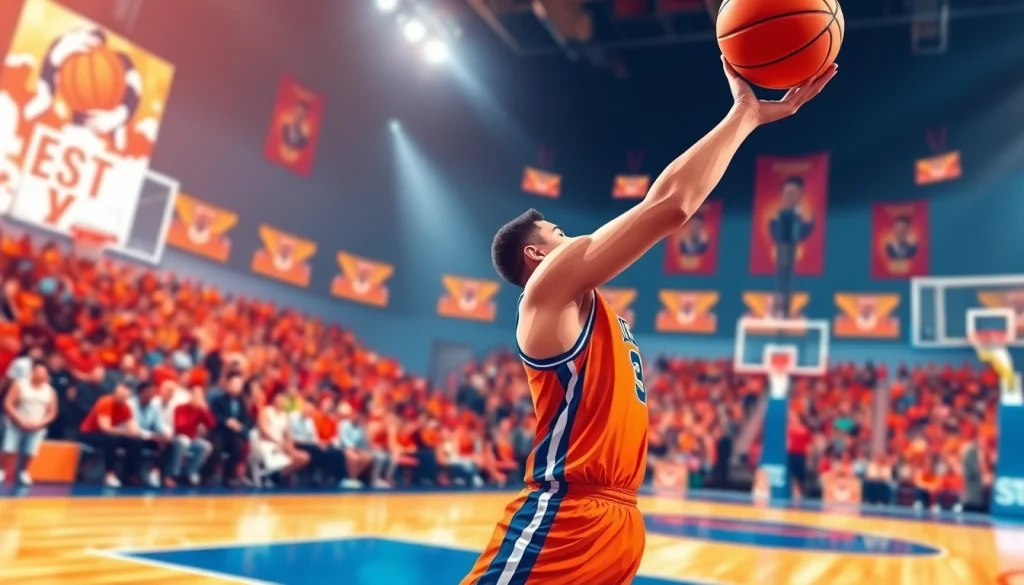 Watch an intense basketball game as players leap for a shot while enjoying ดูบาสสด action.