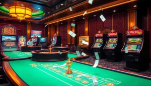 Experience thrilling online gaming at 8xbet.com with vibrant casino tables and dynamic slot machines.