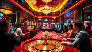 K9K9 game in an exciting casino environment with roulette wheels and colorful poker chips.