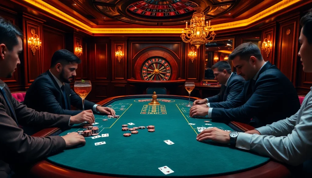 Engage in high-stakes poker action at https://x88.tours/ with players deep in strategy, under luxurious lighting.
