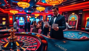 Experience the thrill of casino games with CM88 at a luxurious gaming table.