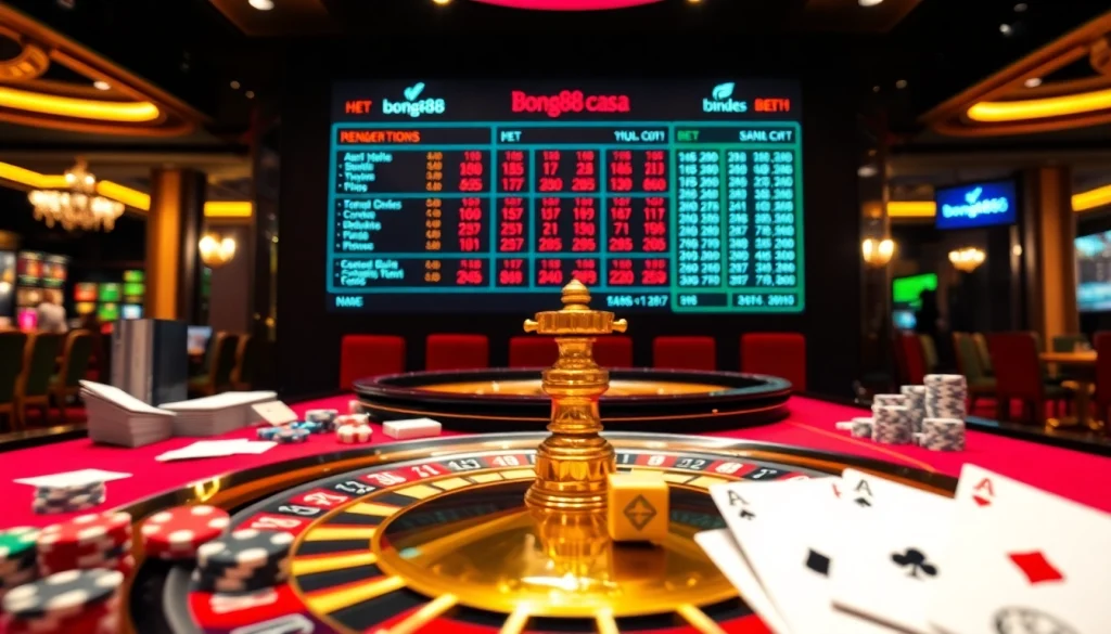 Bet at https://bong88.casa/ with exciting casino tables and vibrant poker chips.