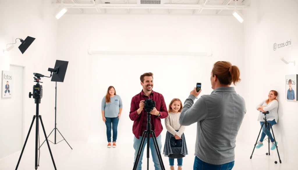 Sesión profesional de fotos DNI en Alicante en un estudio fotográfico luminoso con clientes diversos.