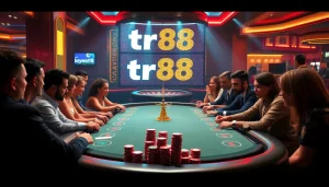 Players strategizing at a poker table, immersed in the thrilling ambiance of tr88 casino.