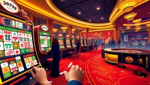 Experience the thrilling slot demo mahjong in a vibrant casino scene with players spinning the reels.