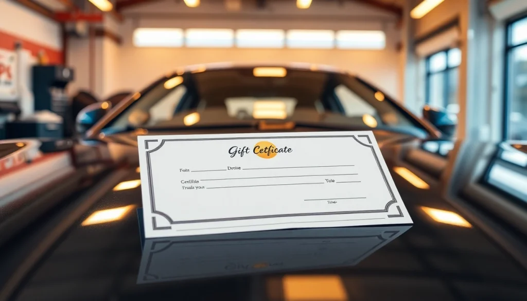 Gift certificate for car detailing showcased elegantly on a polished car surface.