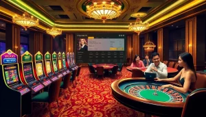 Experience online gambling excitement with https://xx88.nl/ showcasing vibrant slot machines and casino tables.