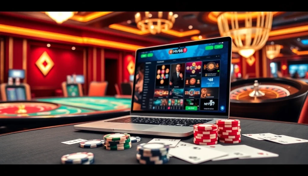 Experience the thrill of Nhà cái MV66 with vibrant casino tables and online betting action.