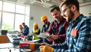 Engaged students at an electrician trade school in Colorado learning hands-on skills.