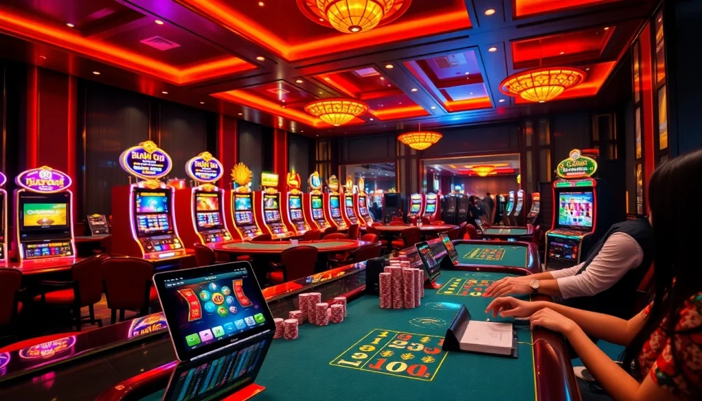 Engaging casino scene featuring Trang Chủ Kuwin with vibrant tables and active players.