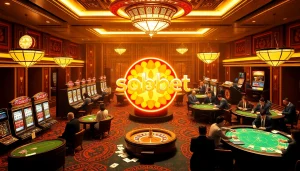Sbobet players engaging in exciting bets at a luxurious casino table with vibrant atmosphere.