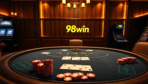 Experience high-stakes excitement at 98win's luxurious blackjack table with professional-grade cards and chips.