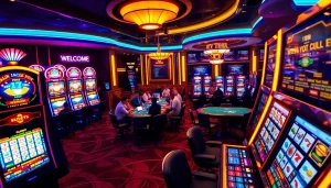 Menggandeng slot deposit 1k dengan suasana kasino modern yang cerah dan meriah.