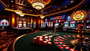 Players enjoying high-stakes gaming action at a luxury casino during vn168 tournament.