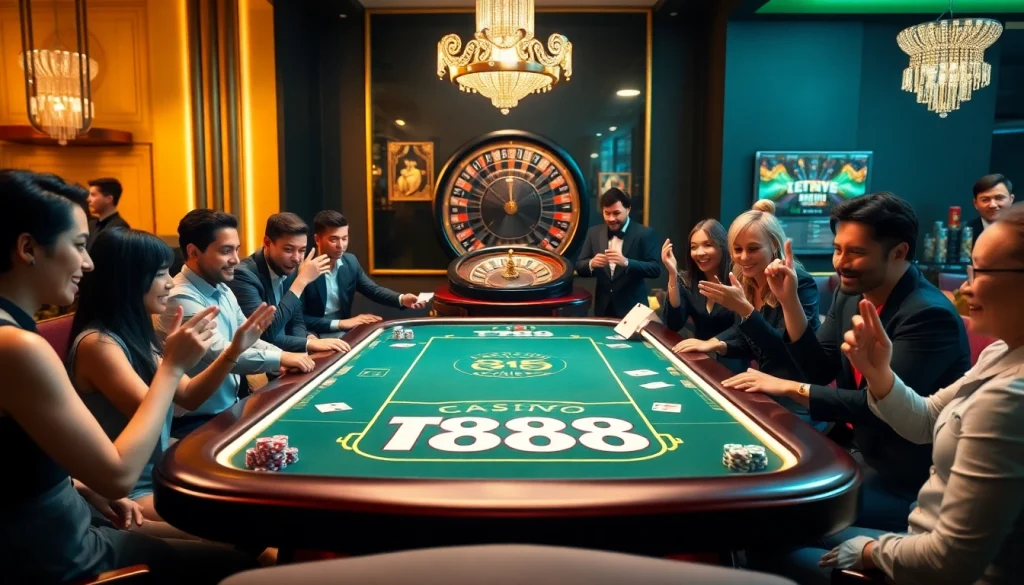Exciting TT88 gaming table scene with poker chips and players engaged in casino fun.