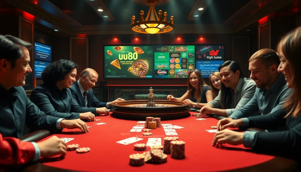 Players engaging in a thrilling poker game at uu88 casino, showcasing dynamic chip stacks and exciting gameplay.
