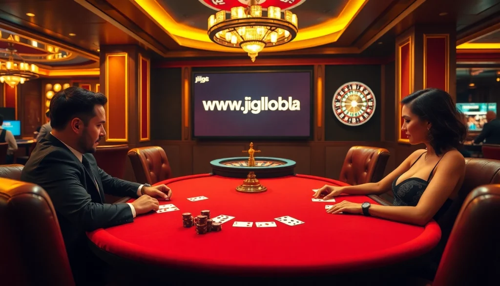 Experience the thrill of high-stakes poker at www.kjc.global with luxurious casino visuals.