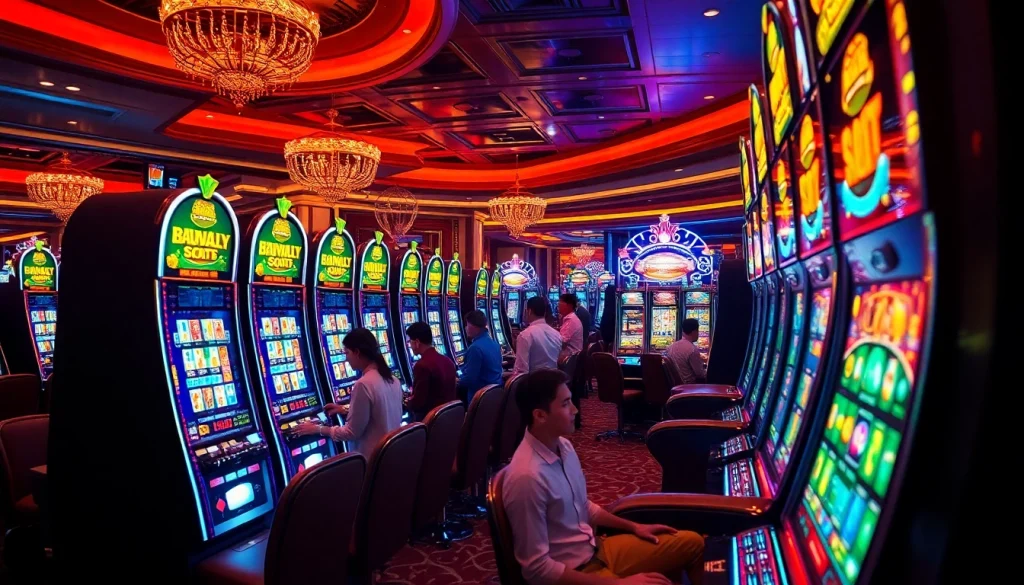 Playing high-stakes slot gacor terpercaya machines in a luxurious casino setting.