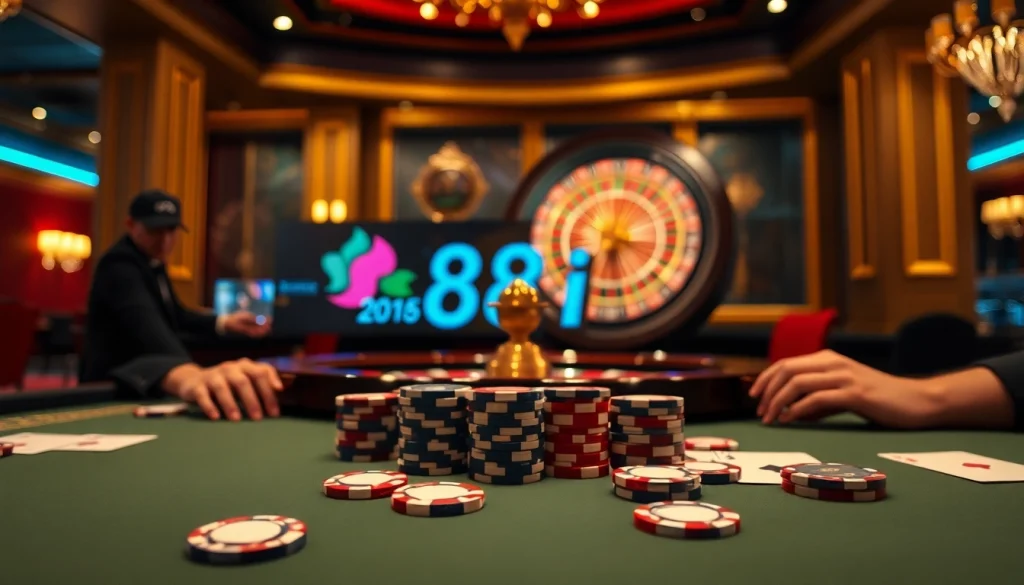 Experience the excitement of poker at a luxurious casino featuring 88i elements.